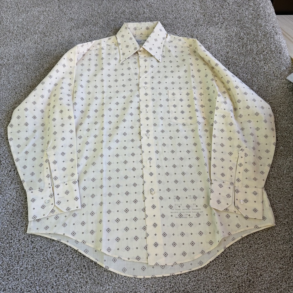 Vintage 70s Sears Dress Shirt Mens 16.5 32/33 Geometric Perma-Prest Long Sleeve